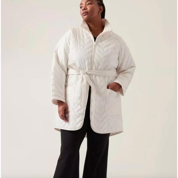 Athleta Mendocino Puffer Coat Quilted White Light Quilted Belted Size 2X NWT - Picture 1 of 16